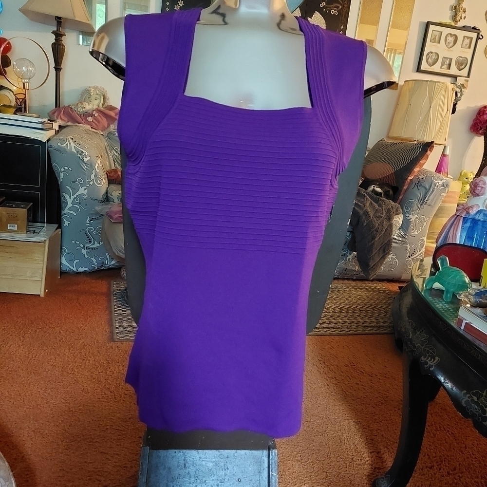 Vintage Cable & Gage Sleeveless Square Neck Grape-coloured Knit Top, Size Large